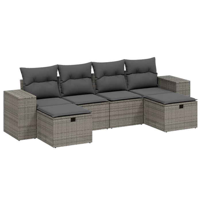 Set mobilier grădină cu perne, 6 piese, gri, poliratan WALTI