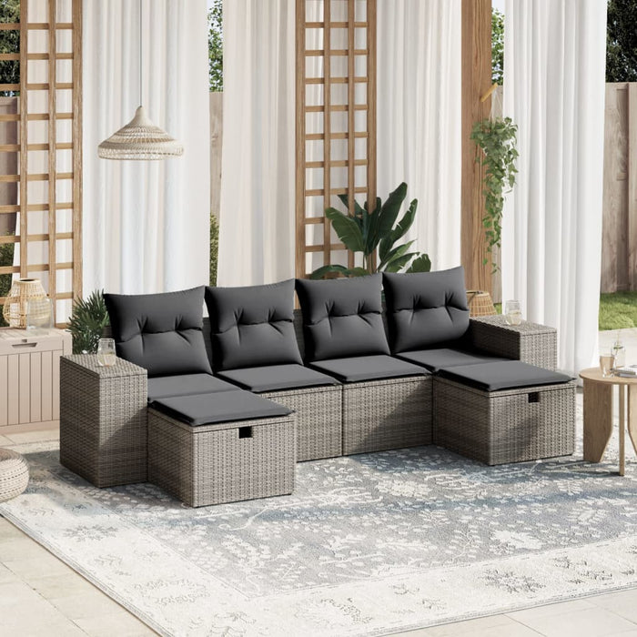 Set mobilier grădină cu perne, 6 piese, gri, poliratan WALTI