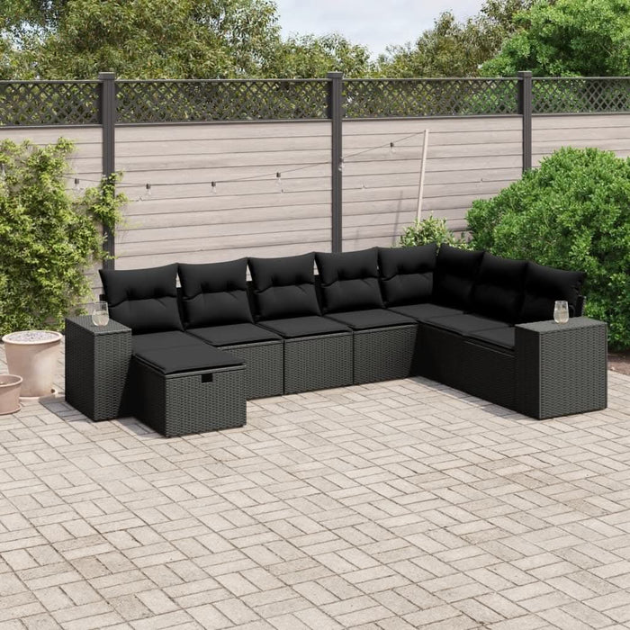 Set mobilier de grădină cu perne, 8 piese, negru, poliratan - WALTI WALTI