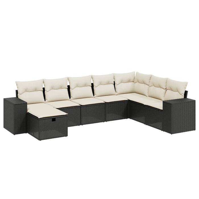 Set mobilier de grădină cu perne, 8 piese, negru, poliratan WALTI