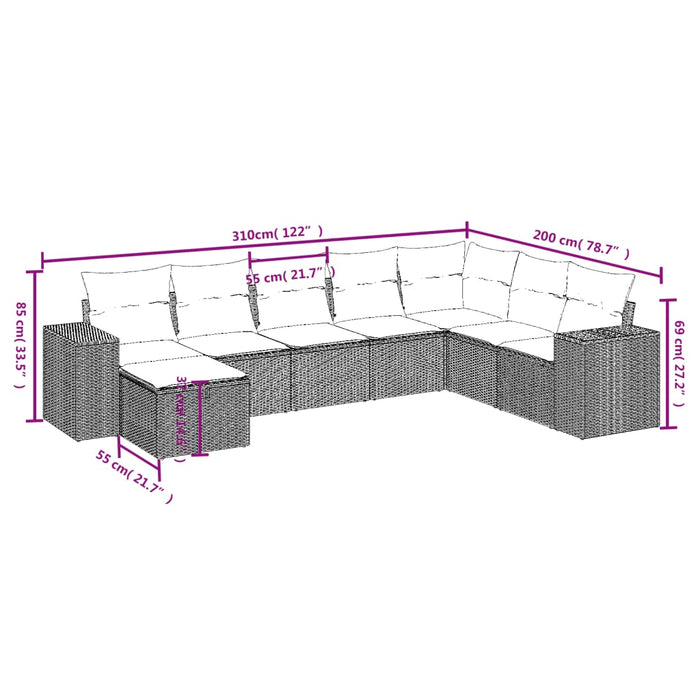 Set mobilier de grădină cu perne, 8 piese, negru, poliratan WALTI