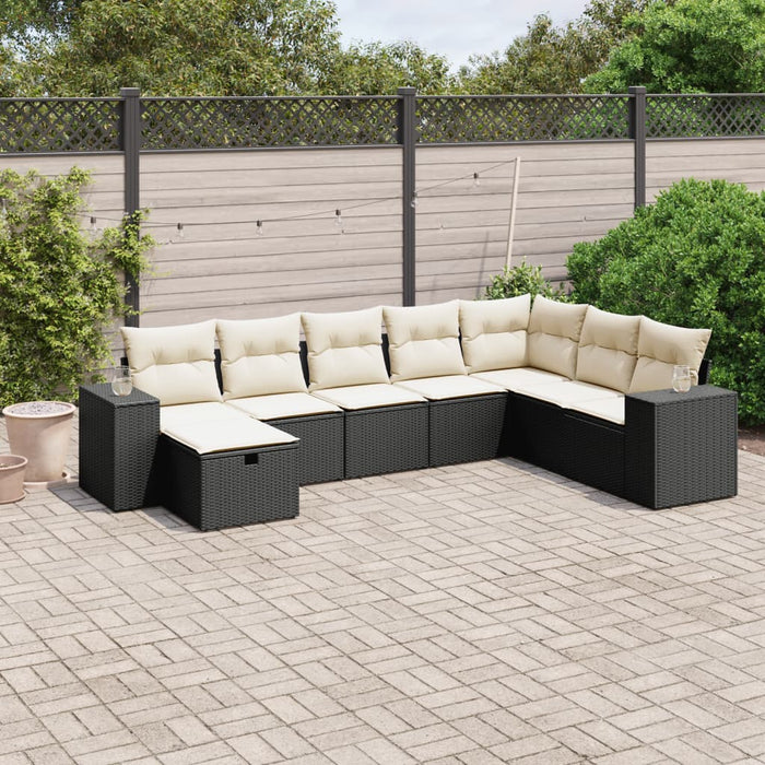 Set mobilier de grădină cu perne, 8 piese, negru, poliratan WALTI