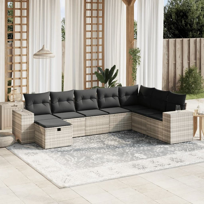 Set mobilier de grădină cu perne, 8 piese gri deschis poliratan WALTI