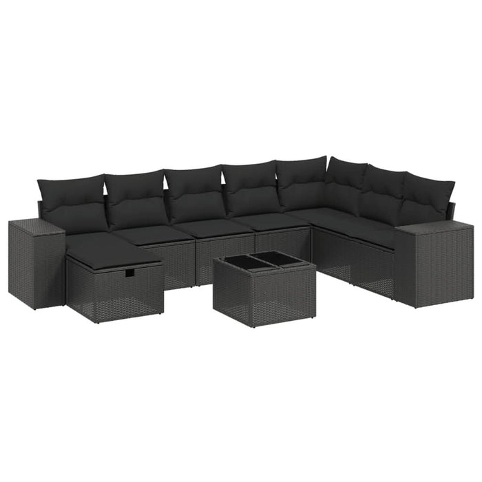 Set mobilier de grădină cu perne, 9 piese, negru, poliratan - WALTI WALTI