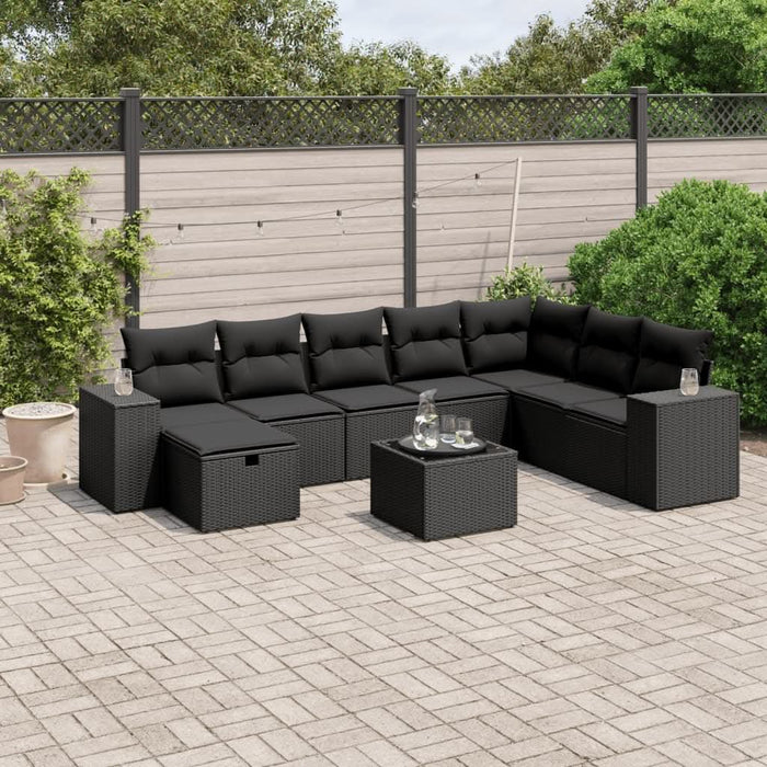 Set mobilier de grădină cu perne, 9 piese, negru, poliratan - WALTI WALTI