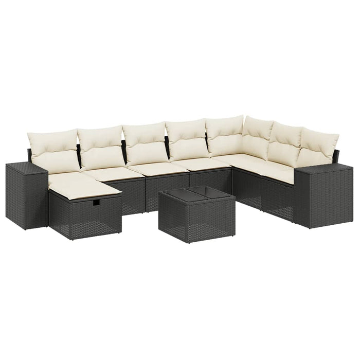 Set mobilier de grădină cu perne, 9 piese, negru, poliratan WALTI