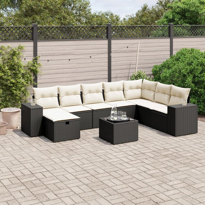 Set mobilier de grădină cu perne, 9 piese, negru, poliratan WALTI