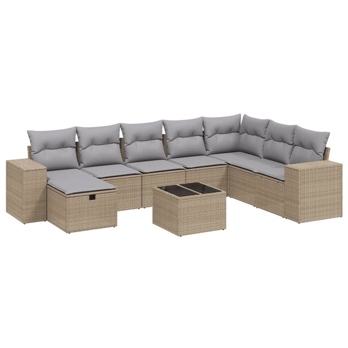 Set canapele de grădină, 9 piese, cu perne, bej, poliratan - WALTI WALTI
