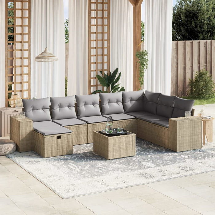 Set canapele de grădină, 9 piese, cu perne, bej, poliratan - WALTI WALTI