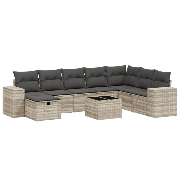 Set canapele de grădină cu perne, 9 piese gri deschis poliratan WALTI