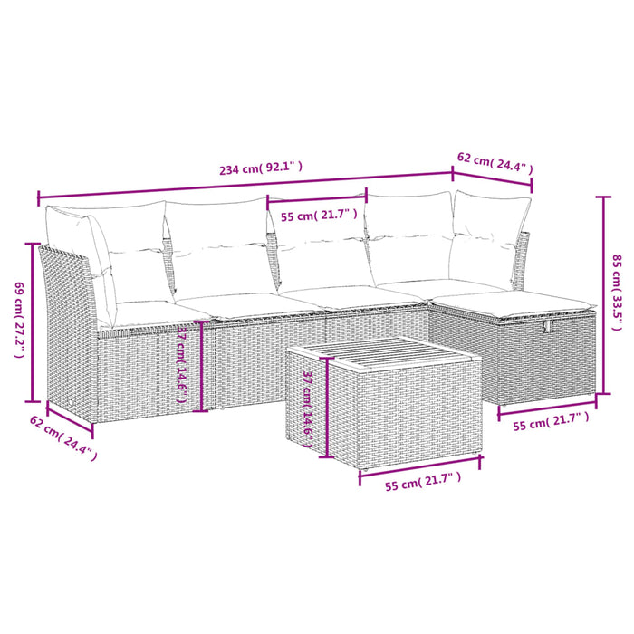 Set mobilier de grădină cu perne, 6 piese, negru, poliratan - WALTI WALTI