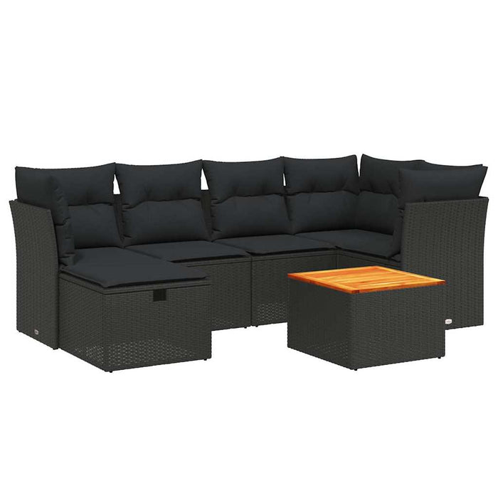 Set canapele de grădină cu perne, 7 piese, negru, poliratan WALTI