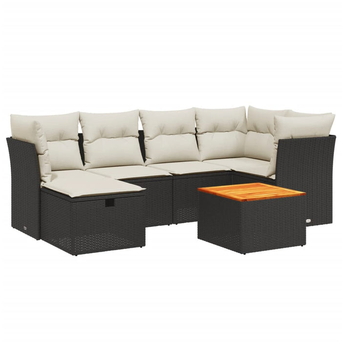 Set canapele de grădină cu perne, 7 piese, negru, poliratan WALTI