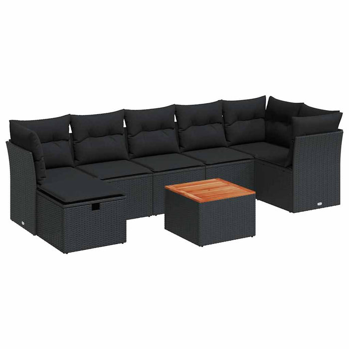 Set mobilier de grădină cu perne, 8 piese, negru, poliratan - WALTI WALTI