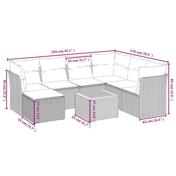 Set mobilier de grădină cu perne, 8 piese, negru, poliratan - WALTI WALTI