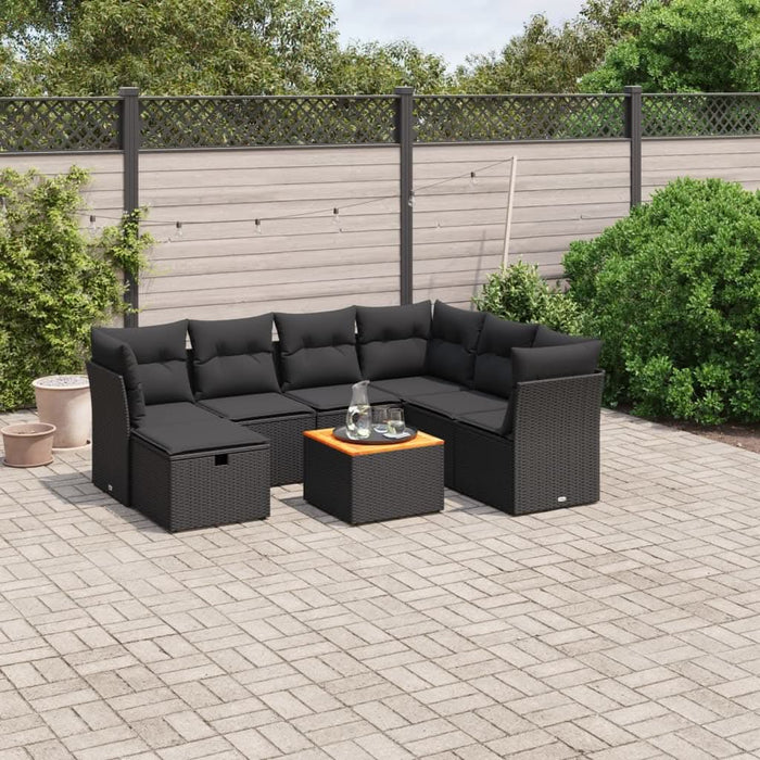 Set mobilier de grădină cu perne, 8 piese, negru, poliratan - WALTI WALTI