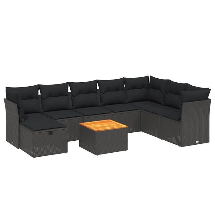 Set mobilier de grădină cu perne, 9 piese, negru, poliratan - WALTI WALTI