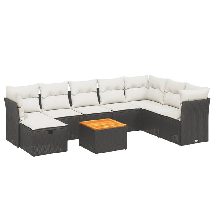 Set mobilier de grădină cu perne, 9 piese, negru, poliratan WALTI