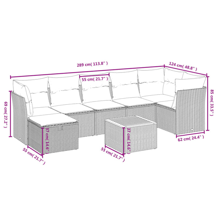 Set mobilier de grădină cu perne, 9 piese, negru, poliratan WALTI