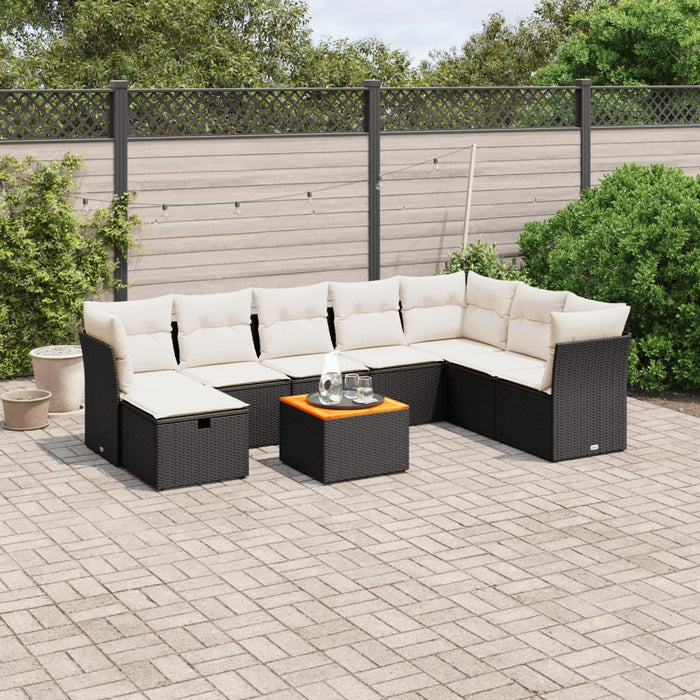 Set mobilier de grădină cu perne, 9 piese, negru, poliratan WALTI