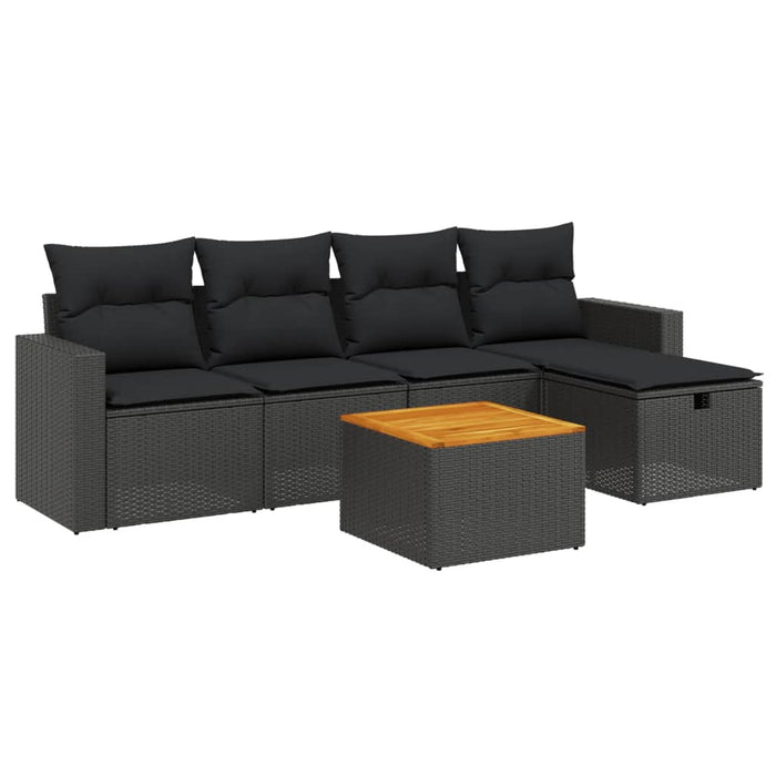 Set mobilier de grădină cu perne, 6 piese, negru, poliratan - WALTI WALTI