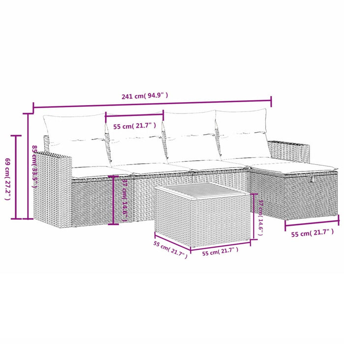 Set mobilier de grădină cu perne, 6 piese, negru, poliratan - WALTI WALTI