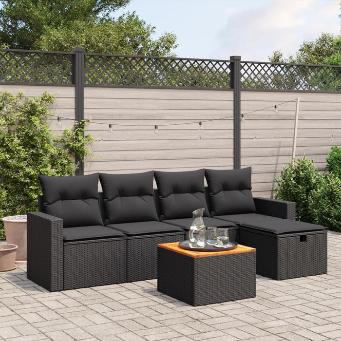 Set mobilier de grădină cu perne, 6 piese, negru, poliratan - WALTI WALTI