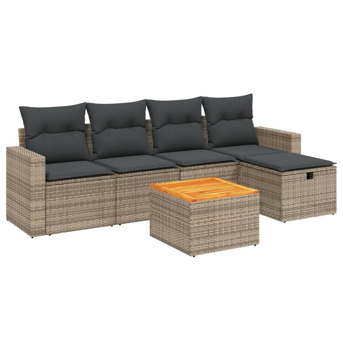 Set mobilier grădină cu perne, 6 piese, gri, poliratan WALTI