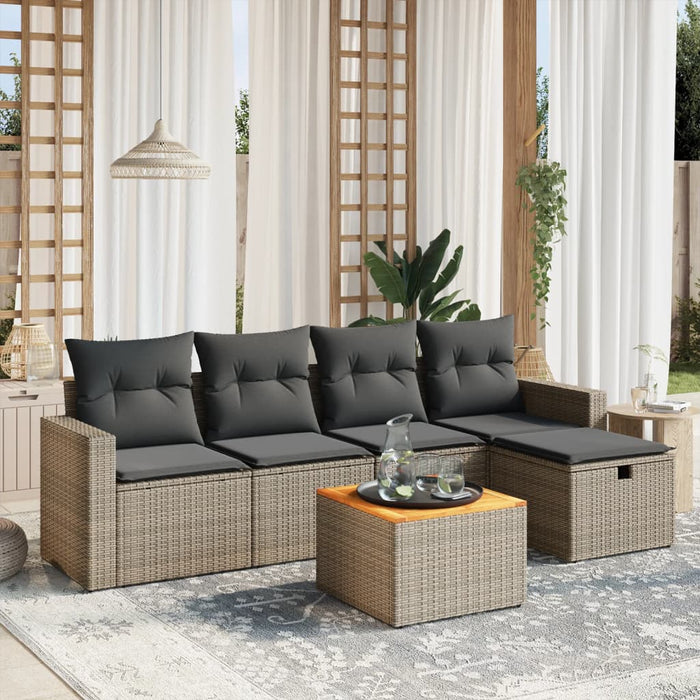Set mobilier grădină cu perne, 6 piese, gri, poliratan WALTI