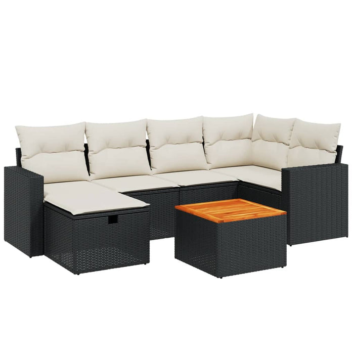 Set canapele de grădină cu perne, 7 piese, negru, poliratan WALTI