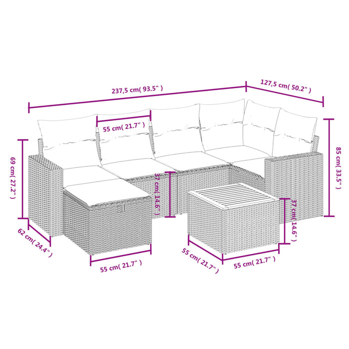 Set canapele de grădină cu perne, 7 piese, negru, poliratan WALTI