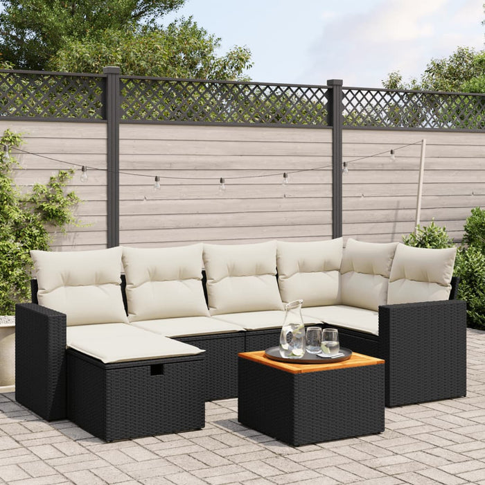 Set canapele de grădină cu perne, 7 piese, negru, poliratan WALTI