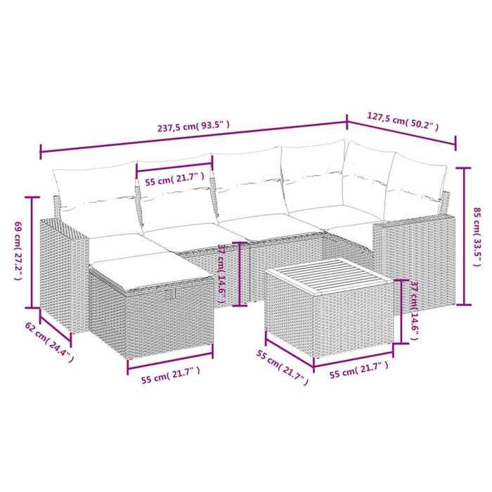 Set canapele de grădină, 7 piese, cu perne, bej, poliratan - WALTI WALTI