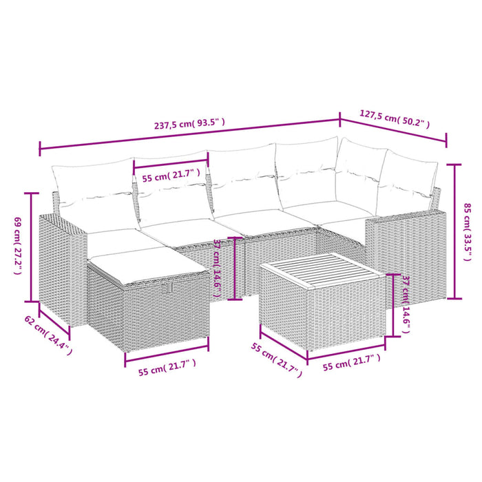 Set canapele de grădină, 7 piese, cu perne, bej, poliratan - WALTI WALTI