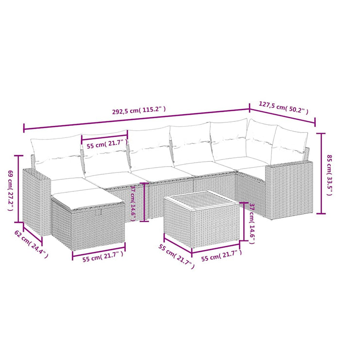 Set mobilier de grădină cu perne, 8 piese, negru, poliratan - WALTI WALTI