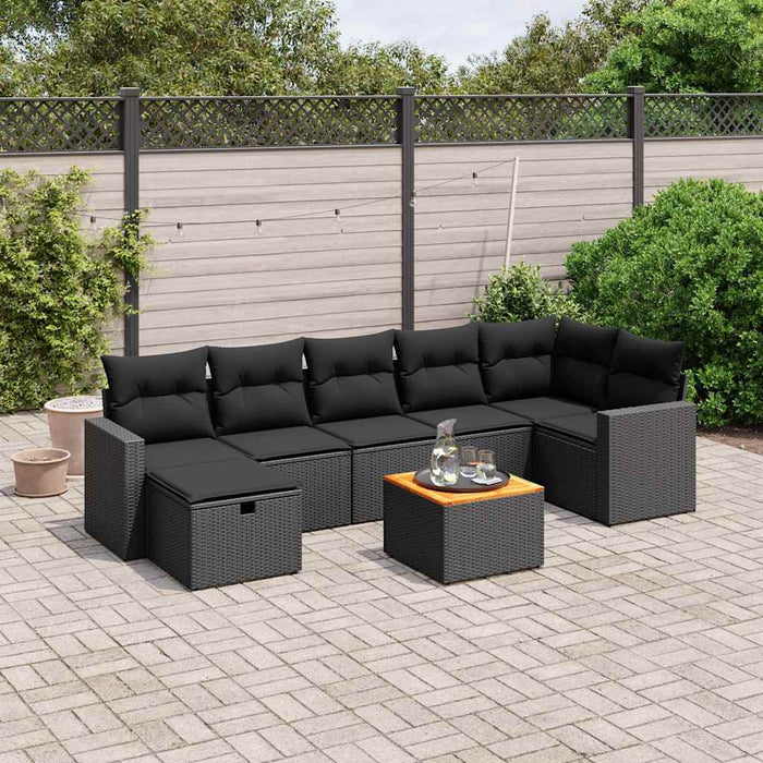 Set mobilier de grădină cu perne, 8 piese, negru, poliratan - WALTI WALTI