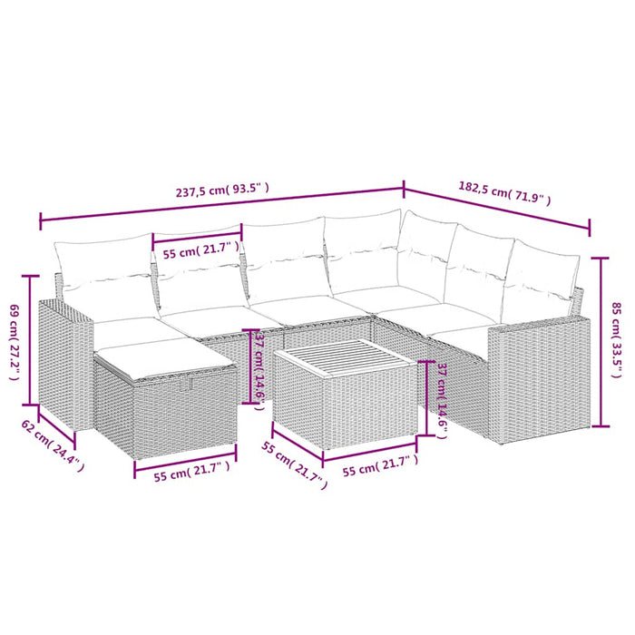 Set mobilier de grădină cu perne, 8 piese, negru, poliratan - WALTI WALTI
