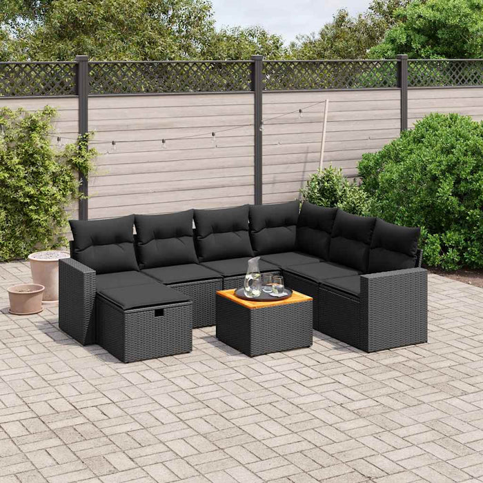 Set mobilier de grădină cu perne, 8 piese, negru, poliratan - WALTI WALTI
