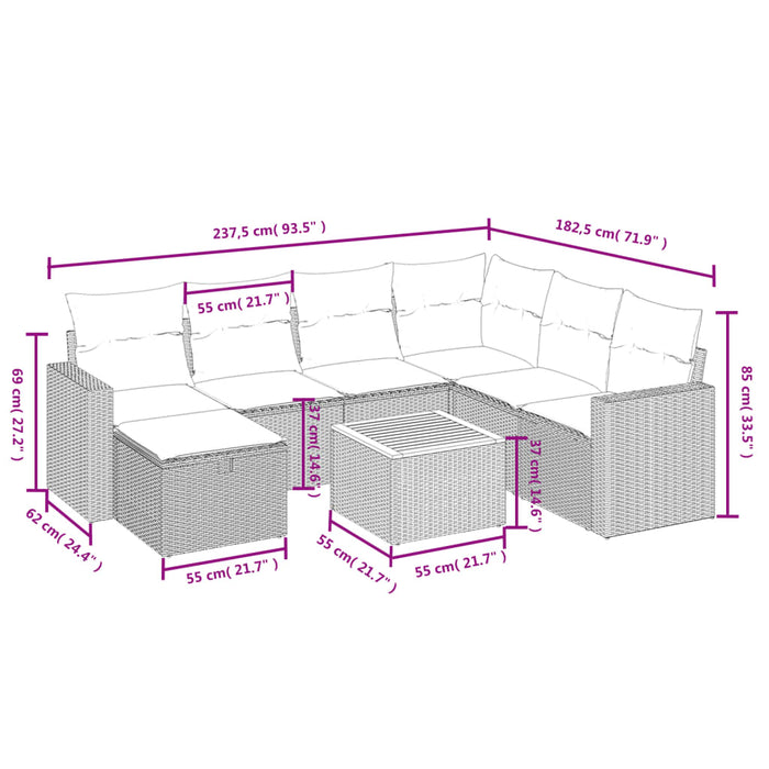 Set mobilier de grădină cu perne, 8 piese, negru, poliratan - WALTI WALTI