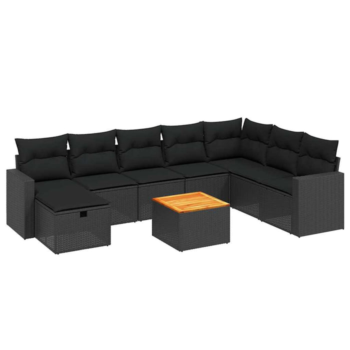 Set mobilier de grădină cu perne, 9 piese, negru, poliratan - WALTI WALTI