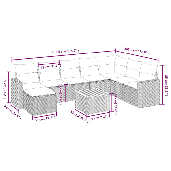Set mobilier de grădină cu perne, 9 piese, negru, poliratan - WALTI WALTI
