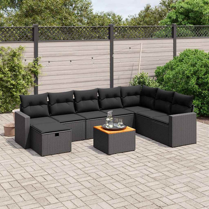 Set mobilier de grădină cu perne, 9 piese, negru, poliratan - WALTI WALTI