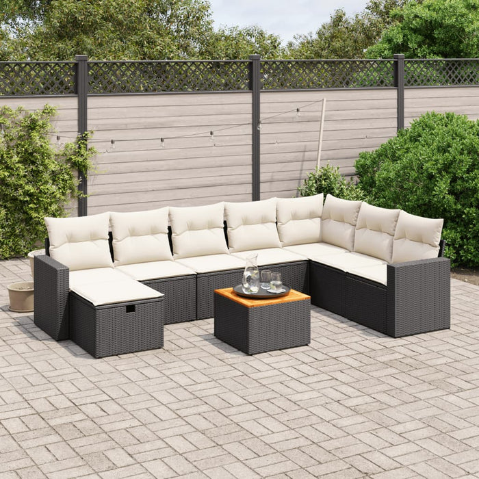 Set mobilier de grădină cu perne, 9 piese, negru, poliratan WALTI