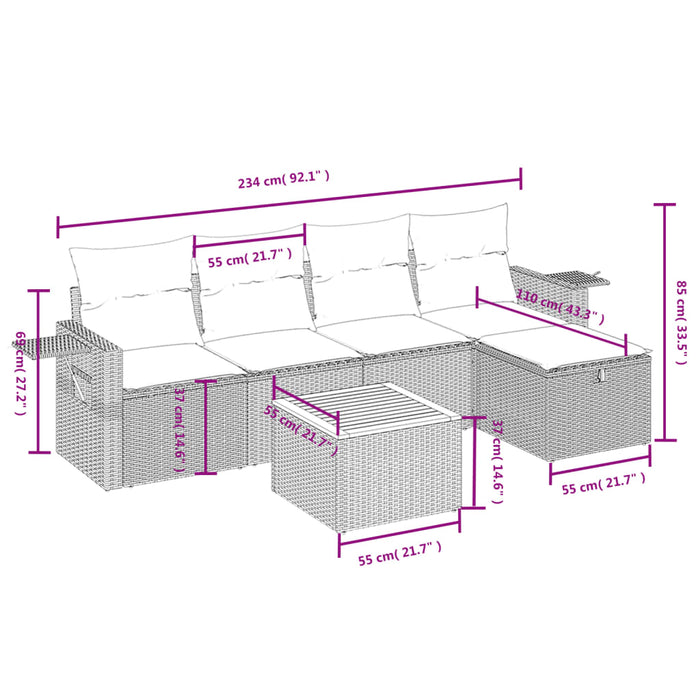 Set mobilier de grădină cu perne, 6 piese, negru, poliratan - WALTI WALTI