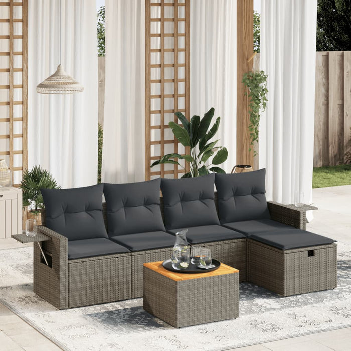 Set mobilier grădină cu perne, 6 piese, gri, poliratan WALTI