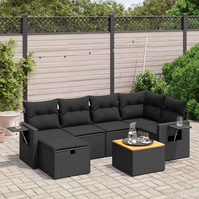 Set canapele de grădină cu perne, 7 piese, negru, poliratan - WALTI WALTI