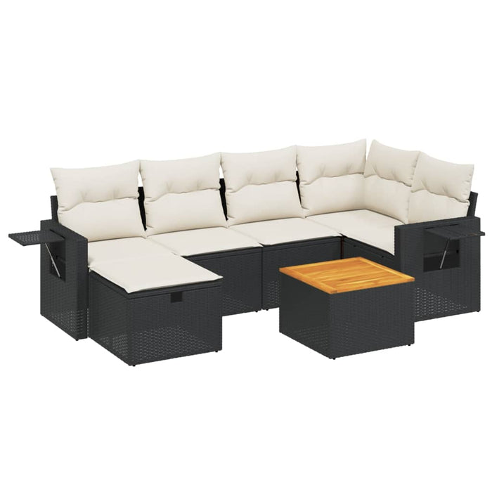 Set canapele de grădină cu perne, 7 piese, negru, poliratan WALTI