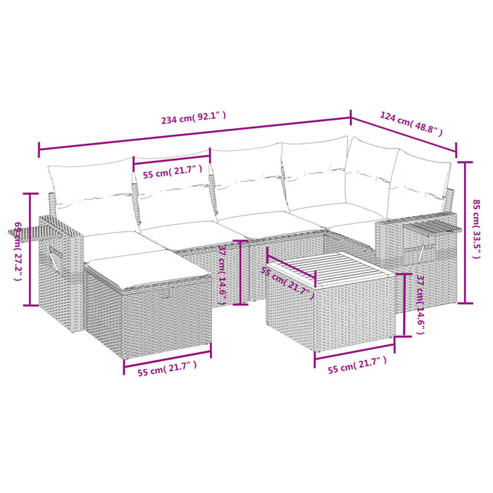 Set canapele de grădină cu perne, 7 piese, negru, poliratan WALTI