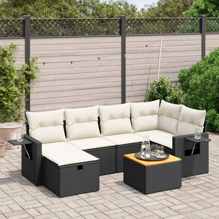 Set canapele de grădină cu perne, 7 piese, negru, poliratan WALTI