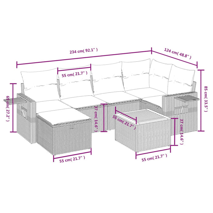 Set canapele de grădină, 7 piese, cu perne, bej, poliratan - WALTI WALTI